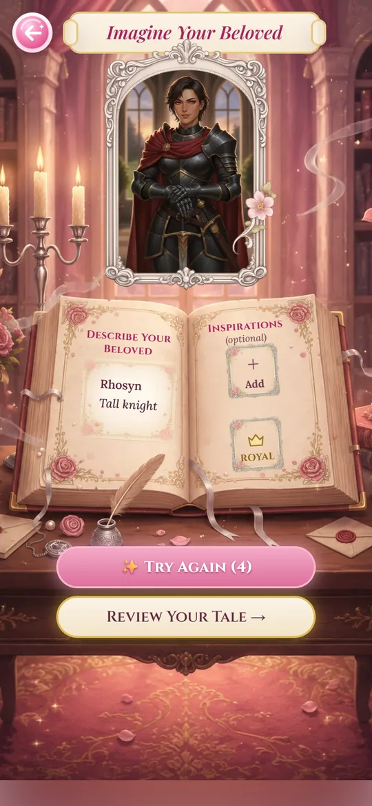 The beloved creation screen with a finished portrait