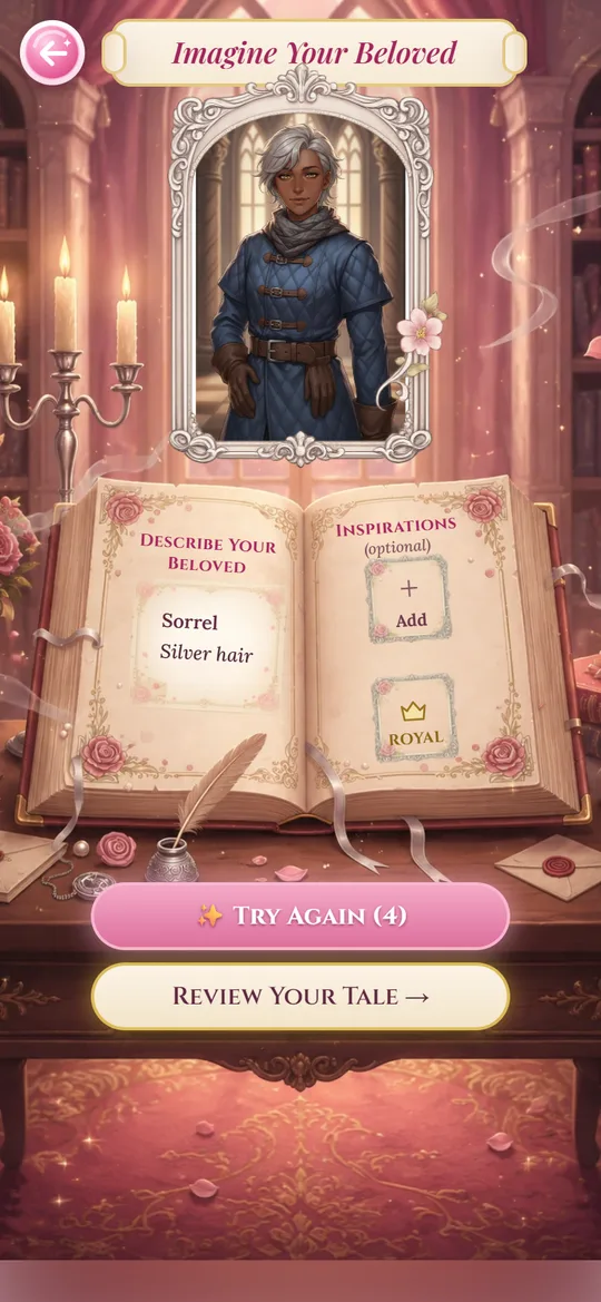 The beloved creation screen with a finished portrait