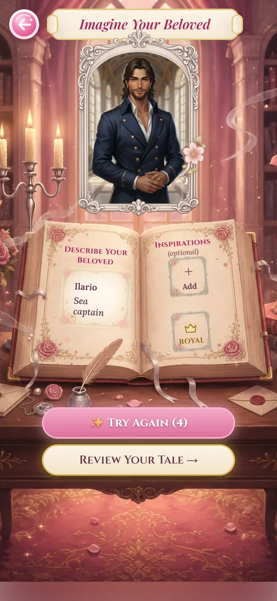 The beloved creation screen with a finished portrait