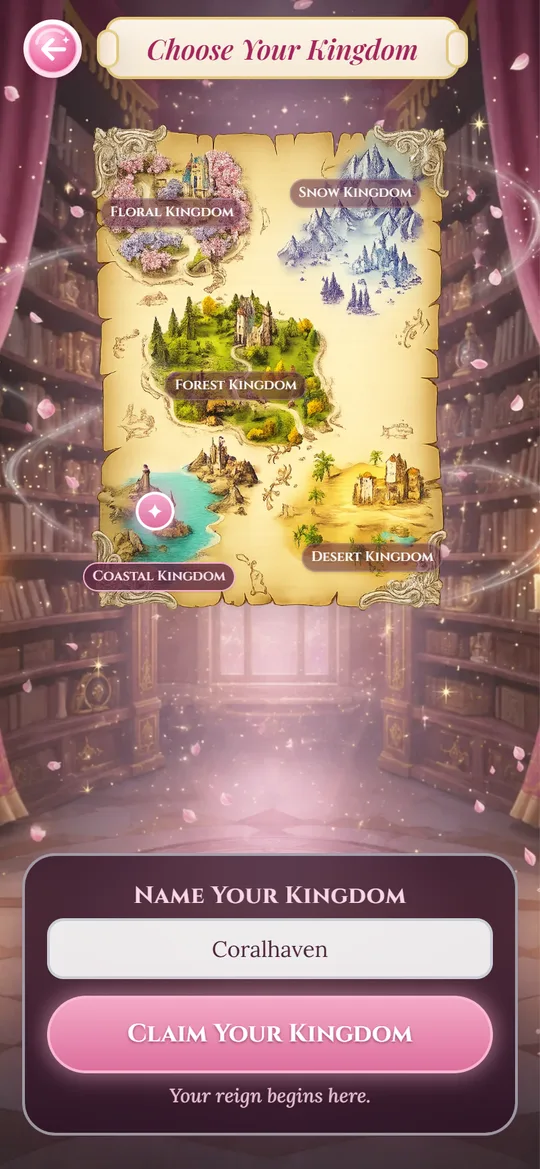 The kingdom map with a coastal realm chosen